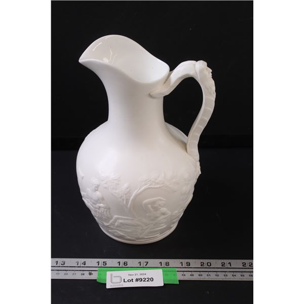 Slip Cast Porcelain Pitcher w/ Relief- 10" tall