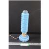 Image 1 : Vintage Blue Torpedo Skyscraper Table Lamp - Works - 12" Tall