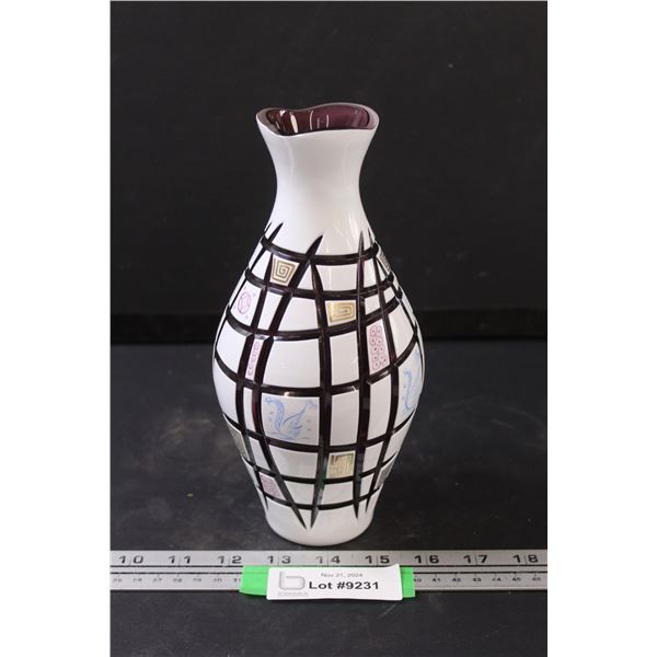 Vase- Purple Glass Overlayed with White and Cut- 9" Tall - No Maker Mark