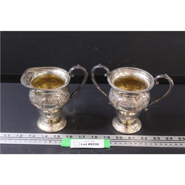 Silver Plated Old English Ornate Reproduction Creamer & Sugar Set - Made in Canada