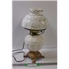 Image 1 : Antique Milk Glass Lamp - 16" Tall - Works - Top Glass Shade Has Damage, as Pictured