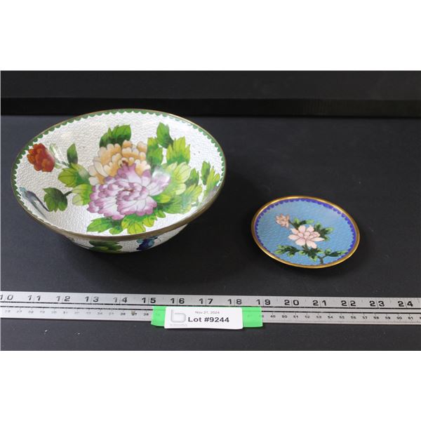 (2) Asian Cloissone Serving Bowl 