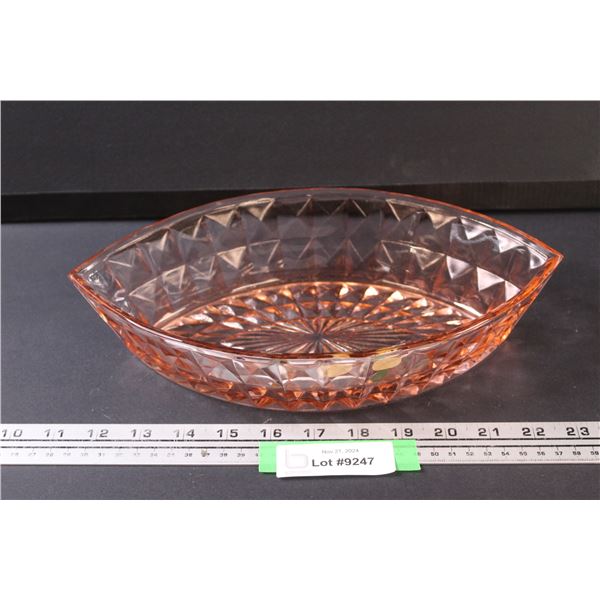 Windsor Diamond Pattern Pink Depression Glass Serving Bowl - 12" x 3"