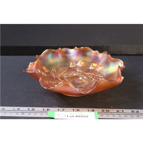 Carnival Glass Marigold  Autumn Acorn Pattern Scalloped Edge Bowl- 7.5"