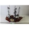 Image 1 : *Mantle Clock Sailboat - Wood/Metal 19" Length x 16" Tall (Clock Works)