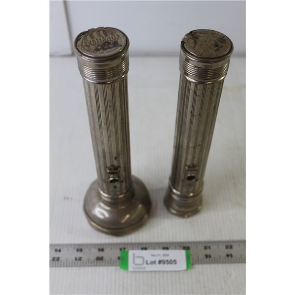 (2) Vintage Eveready Flashlights 9" Long