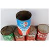 Image 5 : (5) Various Vintage 1 Quart Oil Cans, Royalite, Shell, Esso- Some Full-