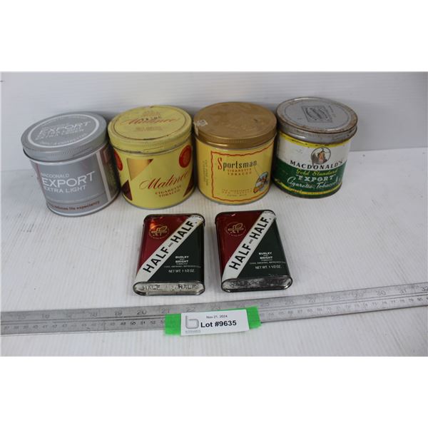 (6) Various Vintage Tabacco/ Cigarette Tins, Half And Half, Maxdonald Export, Misc.