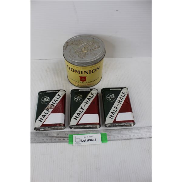 Vintage Dominion Cigarette Tobacco Tin, (3) Half And Half Cigarette Pocket Tins