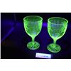 Image 1 : (2) Uranium Glass Cameo Pattern Wine Glasses - One Has Flea Bite On Rim