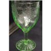 Image 6 : (2) Uranium Glass Cameo Pattern Wine Glasses - One Has Flea Bite On Rim