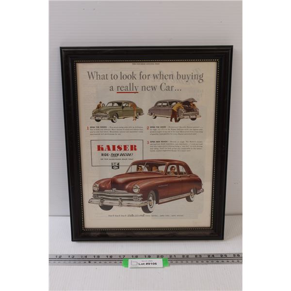 Kaiser Cars Advertisement Picture in Frame - 13" x 16"