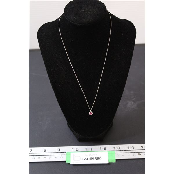 ^ Ruby & Diamond Pendant - 10K White Gold Necklace - Not Authenticated