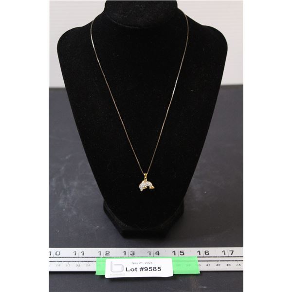 Dolphin Pendant Necklace w/Silver & Cubic Zirconia Stones - Not Authenticated