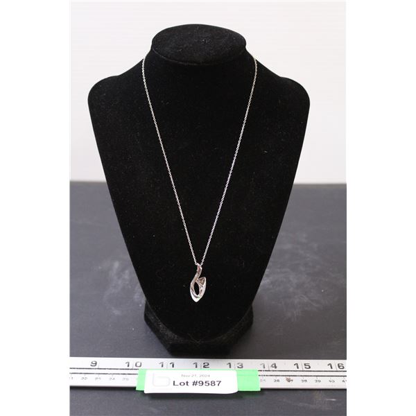 ^ Sterling Silver Hook Pendant Necklace w/Gemstones - Not Authenticated