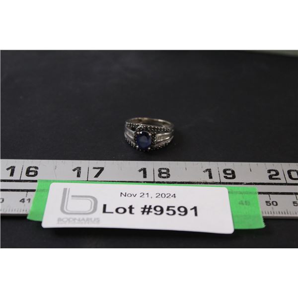 Jeweled Ring Blue Sapphire - Size ? - Not Authenticated