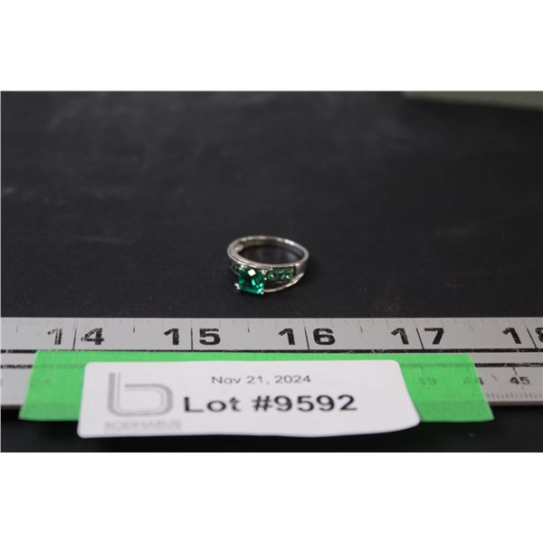 ^ 14K White Gold Emerald Ring - Size ? - Not Authenticated