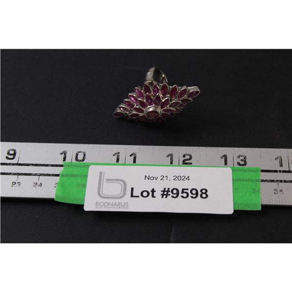 ^ Sterling Silver w/Pink Gemstones Ring - Size ? - Not Authenticated