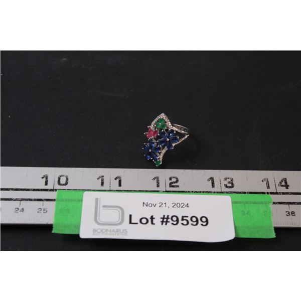 ^ 14K White Gold Family Ring w/Diamonds - Size ? - Not Authenticated