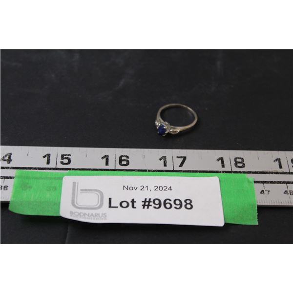 ^ 10K White Gold Blue Sapphire & Diamond Ring - Size ? - Not Authenticated