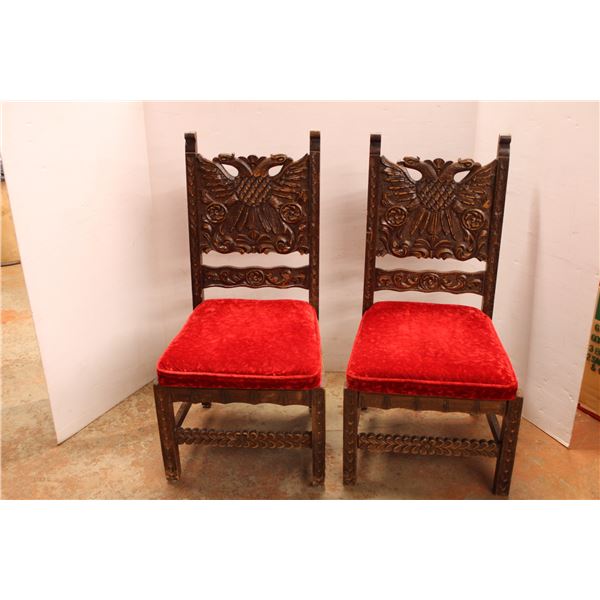 ***(2) Georgian Style Wood Chairs w/ Eagle Wood Carving - 40" Tall - Some Wear