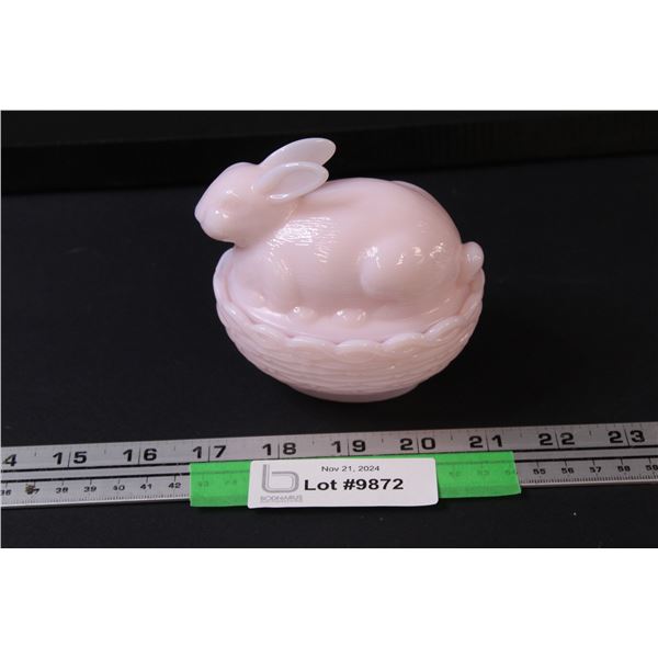 Pink Milk Glass Rabbit On Nest