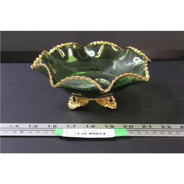 Early American Green Glass Candy Dish - 7" Diameter