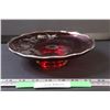 Image 1 : Ruby Red Glass w/Silver Floral Overlay Pattern Serving Plate - 8" Diameter