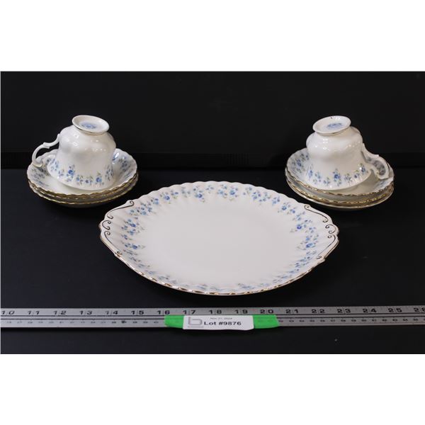 Royal Albert "Memory Lane" Pattern Tea Cup & Saucer Serving Set w/ Cake Plate
