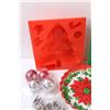 Image 2 : (2) Jello Moulds, Poinsettia Tray & (3) Vintage Christmas Ornaments - Assorted