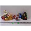 Image 1 : East Germany Glass Drop Ornaments, Vintage Nativity Scene & Poinsettia Ornaments - as is