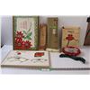 Image 1 : Vintage Christmas: Tree Stand, Card Holder, Hostess Paper Set in Box, Misc.