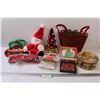 Image 1 : Christmas Decorations: Tinsel, Santa, Coasters, Felt Garland, Baskets,. Misc.