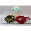 Image 1 : Christmas Three Light-Up Candle Decor & (2) Wreaths/Centrepieces