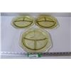 Image 1 : (3) Yellow Depression Glass Divided Plates - 10.5" Diameter - Has Crack, as Pictured