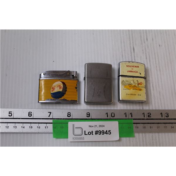 (3) Zippo Lighters: Pepsi Cola, Jamaica, Stainless Steel