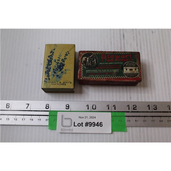 (2) Collector Tins: Matches & Stewart Top Plate Razors