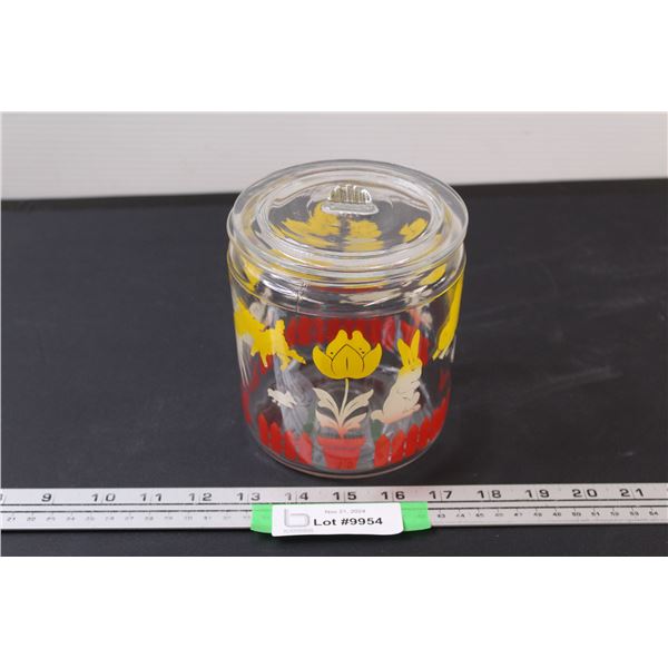 Vintage Anchor Hocking Bunny, Lamb, Duck & Tulip Glass Canister Jar w/Lid - 5.5" x 5"
