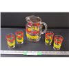 Image 1 : Vintage Floral Glass Pitcher & Four Glasses Set