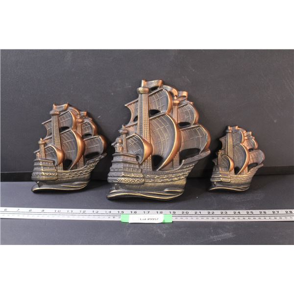 (3) Ceramic Miller Studio Ceramic Sailboat Wall Decor - Some Chips, as pictured - Assorted Sizes