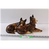 Image 1 : Ceramic Brown Glaze German Shepards Figurine - 7" x 14" - Slight Ding on Ear, as Pictured
