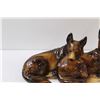 Image 2 : Ceramic Brown Glaze German Shepards Figurine - 7" x 14" - Slight Ding on Ear, as Pictured