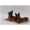Image 4 : Ceramic Brown Glaze German Shepards Figurine - 7" x 14" - Slight Ding on Ear, as Pictured