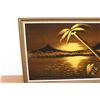 Image 2 : * Black Velvet Painting Of Tropical Scene in Frame - 20" x 46"