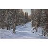 Image 2 : Artist Brigit '89, framed acrylic on canvas painting of a forest in winter, 11 1/2" X 17 1/4". Note: