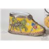 Image 2 : Two pieces of vintage Chinese porcelain including hand painted teapot and small shoe