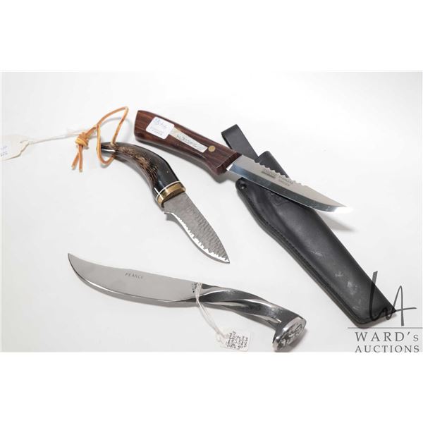 Three assorted knives including a United Cutlery Japanese made horned handled 7 1/2" knife, a Swedis