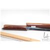 Image 2 : Four kitchen knives including a Frozen Heat by Robeson with wooden sheath, a bread saw and a new in 