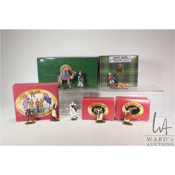 Tray lot of cast metal, hand painted figures including boxed King & Country camel and figure marked 