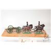 Image 2 : Selection of cast metal and hand painted figures including mounted riders with cannon on wooden plin